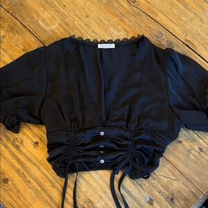 Black Ruched Lace Blouse